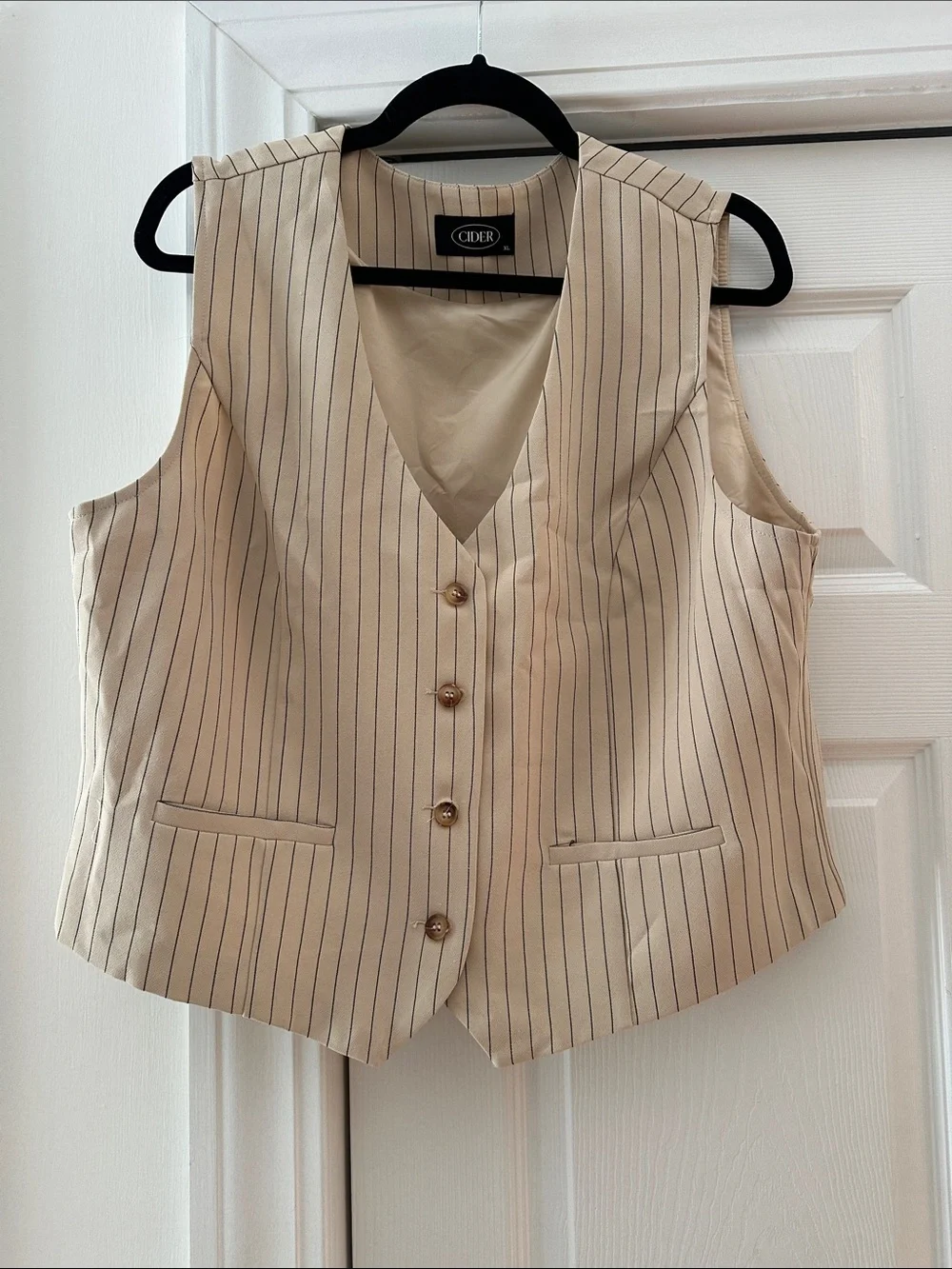 Cider Cream Pinstripe Tailored Button Vest
